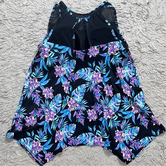 Swimsuits for All Tankini Top Swim Tropical Floral Mesh High Neck 24 - Picture 3 of 6